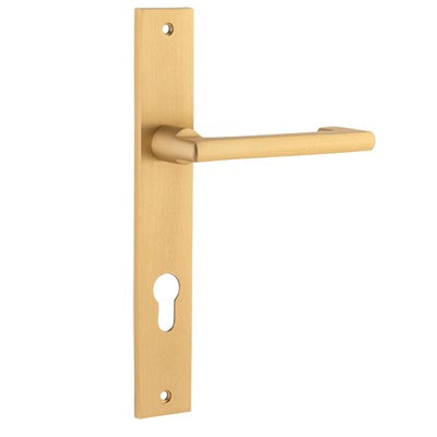 Iver Door Lever Baltimore Return Rectangular Euro Pair Brushed Brass CTC85mm L128xP54mm BPH240xW38mm