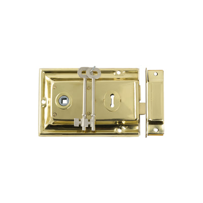 Tradco Rim Lock Polished Brass H105xW155mm Backset 112mm