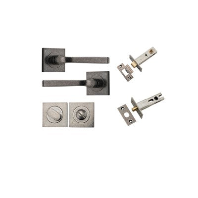 Iver Door Lever Annecy Rose Square Distressed Nickel Privacy Kit