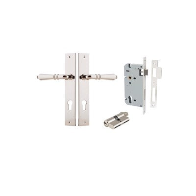 Iver Door Lever Sarlat Rectangular Polished Nickel Key / Key Entrance Kit