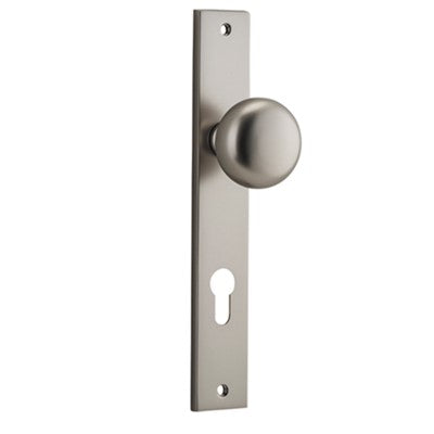 Iver Door Knob Cambridge Rectangular Euro Pair Satin Nickel CTC85mm D55xP60mm BPH240xW38mm