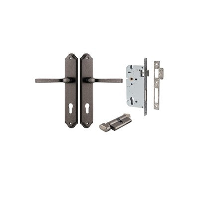 Iver Door Lever Annecy Shouldered Distressed Nickel Key / Thumb Entrance Kit