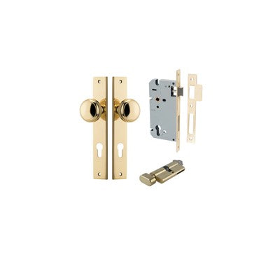 Iver Door Knob Paddington Rectangular Polished Brass Key / Thumb Entrance Kit