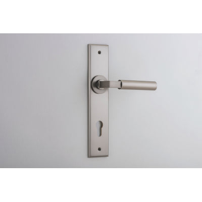 Iver Door Lever Berlin Chamfered Euro Pair Satin Nickel CTC85mm L120xP59mm BPH240xW50mm