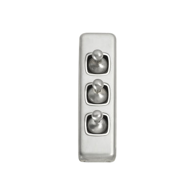 Tradco Switch Flat Plate Toggle 3 Gang White Satin Chrome H108xW30mm