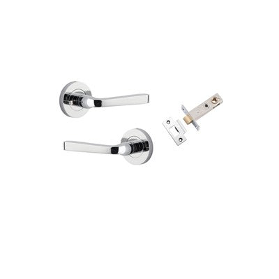 Iver Door Lever Annecy Rose Round Polished Chrome Inbuilt Privacy Kit