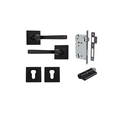 Iver Door Lever Annecy Rose Square Matt Black Key / Key Entrance Kit