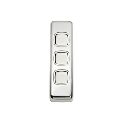 Tradco Switch Flat Plate Rocker 3 Gang White Chrome Plated H108xW30mm