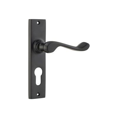 Tradco Door Lever Fremantle Euro Pair Matt Black H150xW35xP50mm
