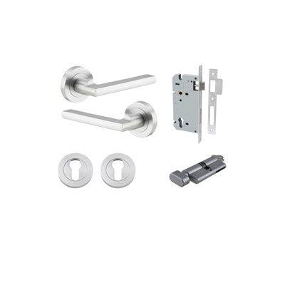 Iver Door Lever Baltimore Rose Round Brushed Chrome Key / Thumb Entrance Kit