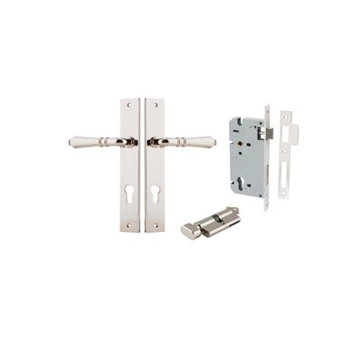 Iver Door Lever Sarlat Rectangular Polished Nickel Key / Thumb Entrance Kit