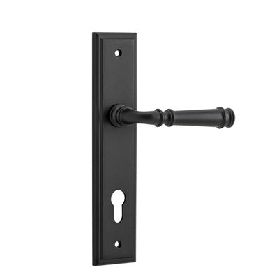 Iver Door Lever Verona Stepped Euro Pair Matt Black CTC85mm L122xP59mm BPH237xW50mm