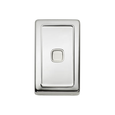 Tradco Switch Flat Plate Rocker 1 Gang White Chrome Plated H115xW72mm