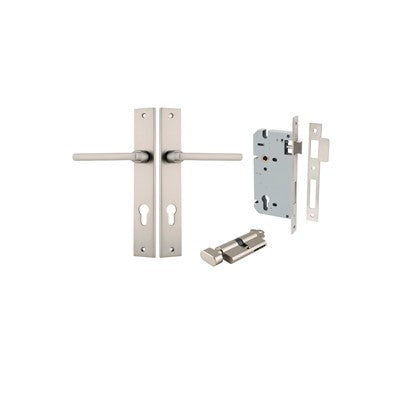 Iver Door Lever Baltimore Rectangular Satin Nickel Key / Thumb Entrance Kit