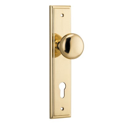 Iver Door Knob Cambridge Stepped Euro Pair Polished Brass CTC85mm D55xP63mm BPH237xW50mm