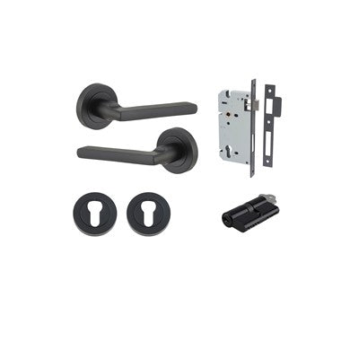 Iver Door Lever Baltimore Rose Round Matt Black Key / Key Entrance Kit