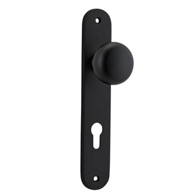 Iver Door Knob Cambridge Oval Euro Pair Matt Black CTC85mm D55xP60mm BPH240xW40mm