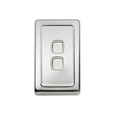 Tradco Switch Flat Plate Rocker 2 Gang White Chrome Plated H115xW72mm