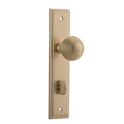 Iver Door Knob Guildford Stepped Privacy Pair Brushed Brass CTC85mm D52xP75mm BPH237xW50mm