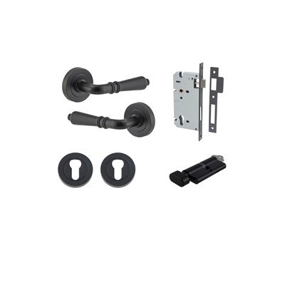 Iver Door Lever Sarlat Rose Round Matt Black Key / Thumb Entrance Kit