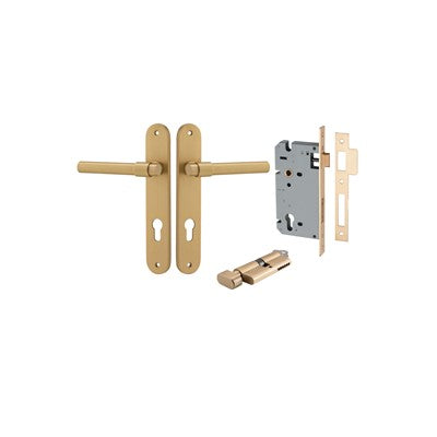 Iver Door Lever Helsinki Oval Brushed Brass Key / Thumb Entrance Kit