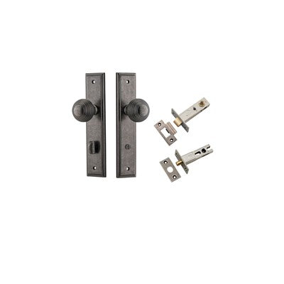 Iver Door Knob Guildford Stepped Distressed Nickel Privacy Kit