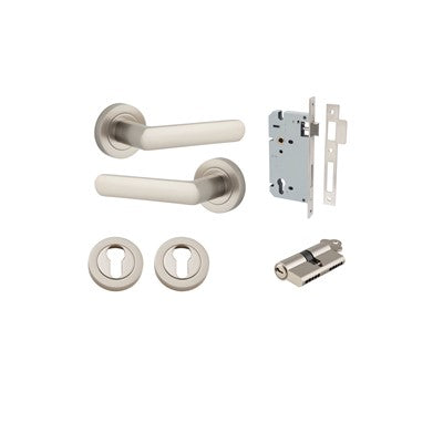 Iver Door Lever Osaka Rose Round Satin Nickel Key / Key Entrance Kit