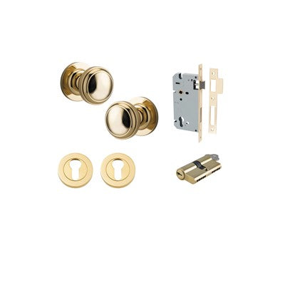 Iver Door Knob Paddington Rose Round Polished Brass Key / Key Entrance Kit