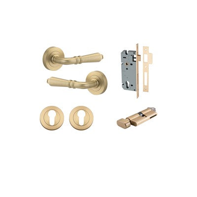 Iver Door Lever Sarlat Rose Round Brushed Brass Key / Thumb Entrance Kit