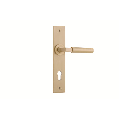 Iver Door Lever Berlin Chamfered Euro Pair Brushed Brass CTC85mm L120xP59mm BPH240xW50mm