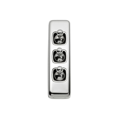 Tradco Switch Flat Plate Toggle 3 Gang White Chrome Plated H108xW30mm