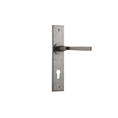 Iver Door Lever Annecy Chamfered Euro Pair Distressed Nickel CTC85mm L117xP65mm BPH240xW50mm