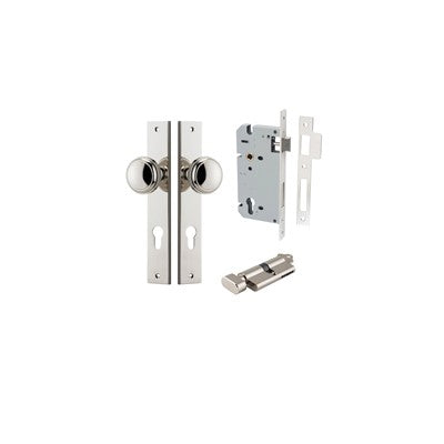 Iver Door Knob Paddington Rectangular Polished Nickel Key / Thumb Entrance Kit