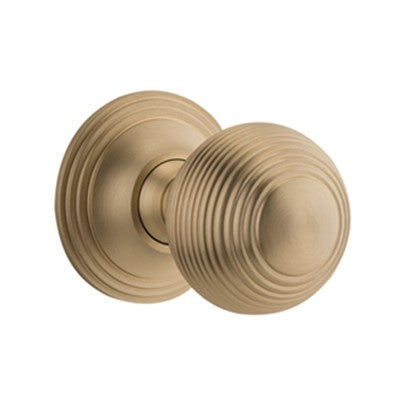 Iver Door Knob Guildford Rose Round Concealed Fix Pair Brushed Brass D52xP78mm BPD61mm