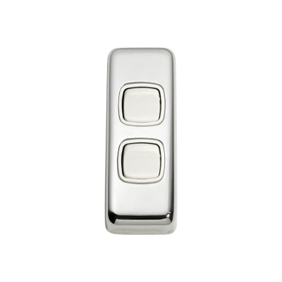 Tradco Switch Flat Plate Rocker 2 Gang White Chrome Plated H82xW30mm