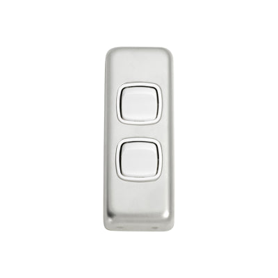 Tradco Switch Flat Plate Rocker 2 Gang White Satin Chrome H82xW30mm