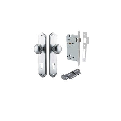 Iver Door Knob Paddington Shouldered Brushed Chrome Key / Thumb Entrance Kit