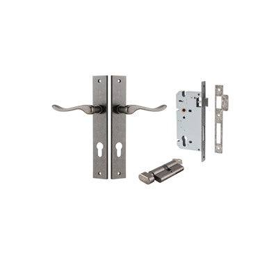 Iver Door Lever Stirling Rectangular Distressed Nickel Key / Thumb Entrance Kit