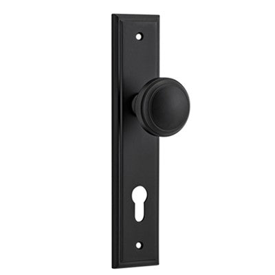 Iver Door Knob Paddington Stepped Euro Pair Matt Black CTC85mm D55xP64mm BPH237xW50mm