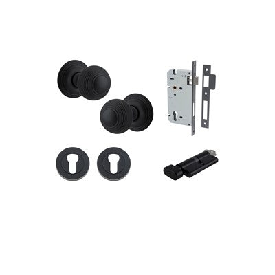 Iver Door Knob Guildford Rose Round Matt Black Key / Thumb Entrance Kit