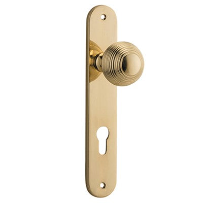 Iver Door Knob Guildford Oval Euro Pair Polished Brass CTC85mm D52xP72mm BPH240xW40mm