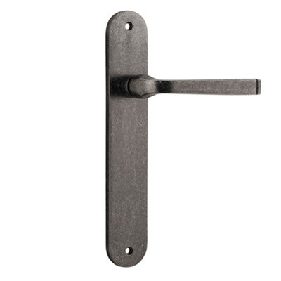 Iver Door Lever Annecy Oval Latch Pair Distressed Nickel L117xP63mm BPH240xW40mm