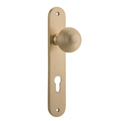 Iver Door Knob Guildford Oval Euro Pair Brushed Brass CTC85mm D52xP72mm BPH240xW40mm