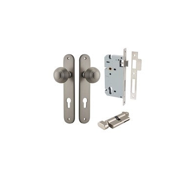 Iver Door Knob Guildford Oval Satin Nickel Key / Thumb Entrance Kit