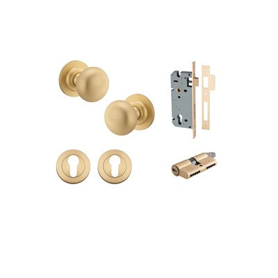 Iver Door Knob Cambridge Rose Round Brushed Brass Key / Key Entrance Kit