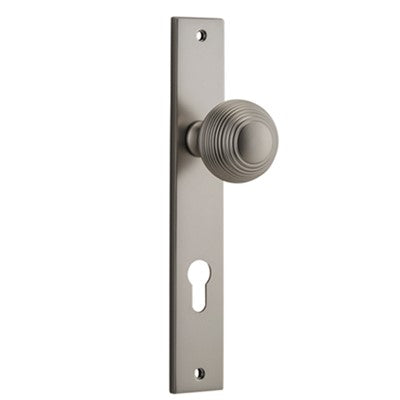 Iver Door Knob Guildford Rectangular Euro Pair Satin Nickel CTC85mm D52xP72mm BPH240xW38mm