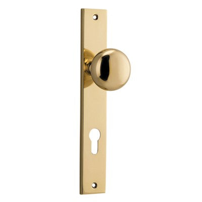 Iver Door Knob Cambridge Rectangular Euro Pair Polished Brass CTC85mm D55xP60mm BPH240xW38mm