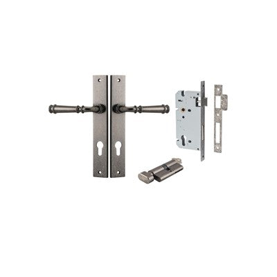 Iver Door Lever Verona Rectangular Distressed Nickel Key / Thumb Entrance Kit