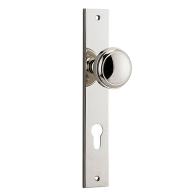 Iver Door Knob Paddington Rectangular Euro Pair Polished Nickel CTC85mm D55xP61mm BPH240xW38mm