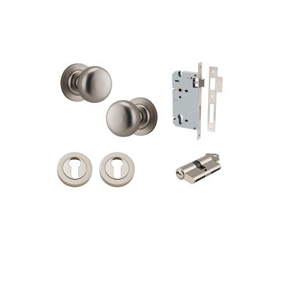 Iver Door Knob Cambridge Rose Round Satin Nickel Key / Key Entrance Kit